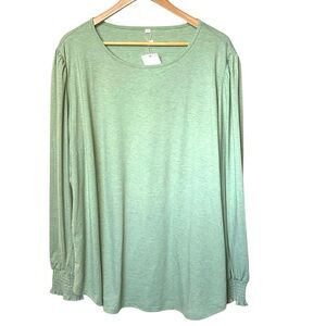Long Sleeve Top Smocked Cuffs Sage Green XXXL NWT